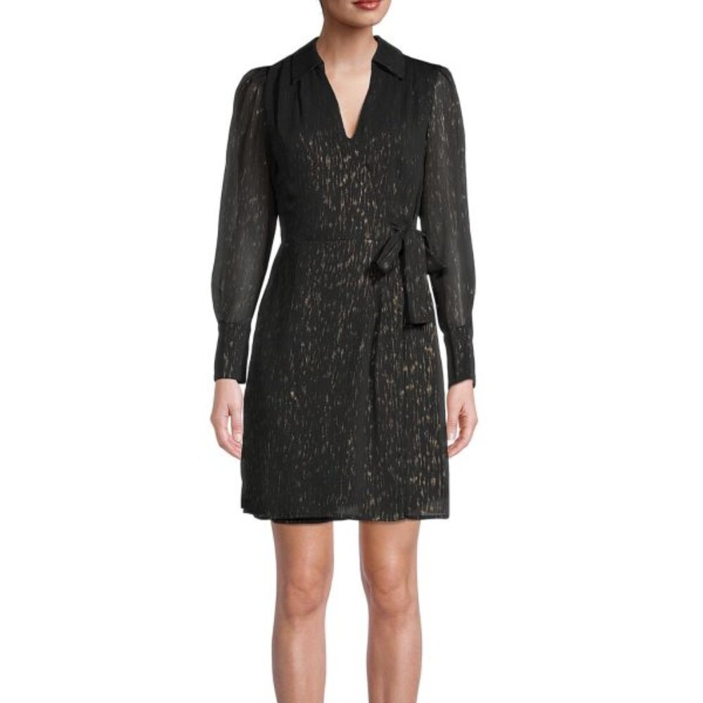 Karl Lagerfeld Paris Metallic-Print Chiffon Faux Wrap Dress